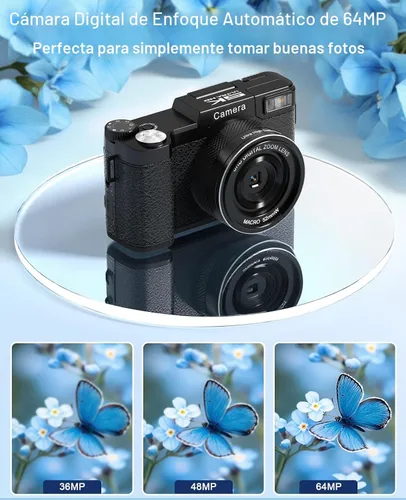 Miniatura 3 de FLATIC Cámara digital con WiFi, cámaras 5K 64MP para fotografía con pantalla giratoria de 180° para YouTube, cámara de videoblogs con enfoque