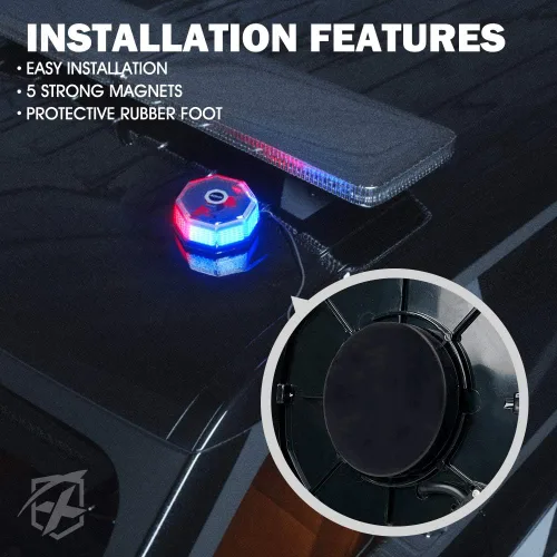 Miniatura 6 de Xprite Luz de baliza giratoria roja y azul de 240 LED con base magnética, luces intermitentes de advertencia de seguridad policial para vehículos