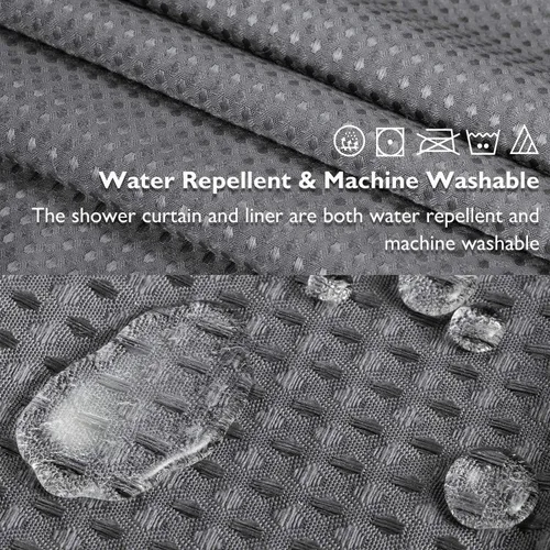 Miniatura 5 de Lagute SnapHook - Cortina de ducha con gancho, de tela con forro a presión, resistente, con parte superior transparente, calidad hotelera, repelente