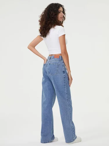 Miniatura 4 de HDLTE Jeans de pierna ancha para mujer, pantalones holgados de cintura alta, pantalones de mezclilla holgados estilo boyfriend, Y2K