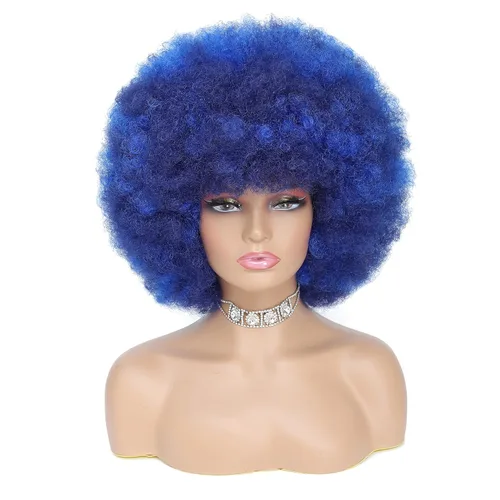 Miniatura 11 de Peluca rizada afro de los años 70 para mujer, marrón oscuro, fibras sintéticas, suave, flexible, sin desprendimiento, correas ajustables Marrón/Negro