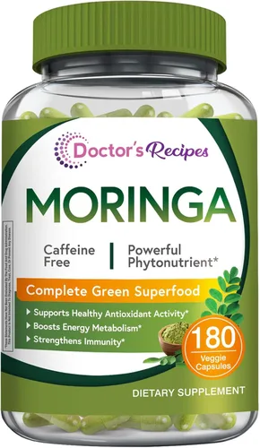 Miniatura 12 de Doctor's Recipes Moringa 11,000 mg de potencia, superalimento verde completo, apoyo natural antioxidante, sin OMG, 90 cápsulas veganas, sin cafeína