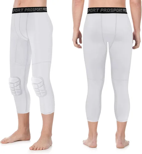 Miniatura 17 de Paquete de 2 pantalones de baloncesto para hombre con rodilleras 3/4 capri acolchadas, mallas de compresión deportivas, capa base atlética