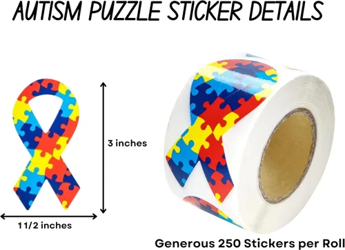 Miniatura 5 de 250 calcomanías con forma de cinta para autismo y conciencia de Asperger, perfectas para eventos, grupos de apoyo, recaudación de fondos y mucho más