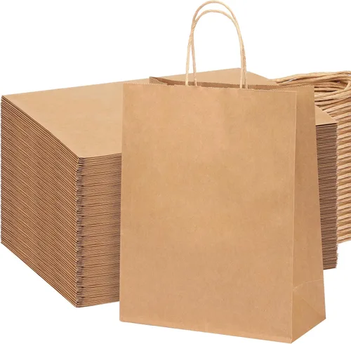 Miniatura 9 de OUTUXED 100 bolsas de papel negro de 10 x 5 x 13 pulgadas, bolsas de regalo de papel kraft grandes con asas a granel para negocios, compras