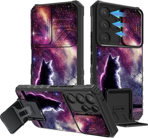 Miniatura 545 de Funda para Samsung Galaxy S22 Ultra 5G, Galaxy S22 Ultra con cubierta de cámara deslizante, funda resistente de doble capa con función atril Black