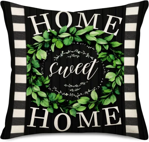Miniatura 2 de Fukeen Juego de 4 fundas de almohada vintage a cuadros de búfalo con texto en inglés "Welcome Home Sweet Home" con frase "Welcome Home Sweet Home