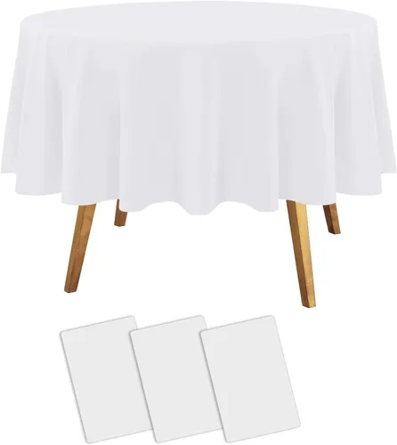 Miniatura 9 de Childom - Juego de 3 manteles redondos de plástico desechables de 84 pulgadas, manteles de mesa redondos para interiores o exteriores, fiestas