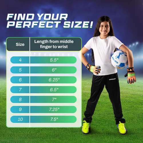 Miniatura 6 de Vizari Soccer Goalkeeper Gloves – Pro Goalie Gloves for Kids, Youth & Adults Fingersave Protection Durable Grip All-Weather Soccer Gloves for