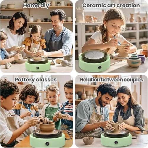 Miniatura 2 de Skirfy Mini Rueda de Alfarería para Principiantes Adultos con Pedal de Pie 9.5" Máquina de Cerámica para Niños Arte Manualidades Kits que Brillan