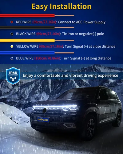 Miniatura 6 de Tira de luz LED para capó exterior del coche, kit de haz de arranque de escaneo dinámico de doble color, luces de circulación diurna LED blancas