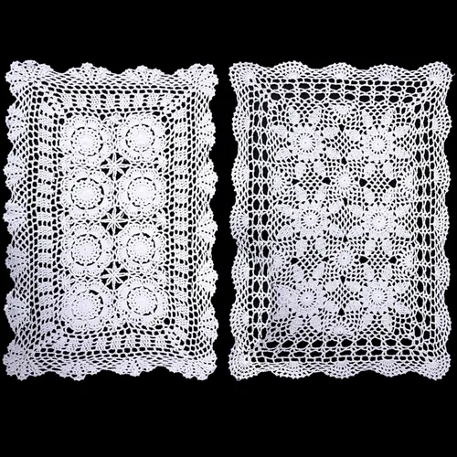 Miniatura 9 de WILLBOND 2 manteles de ganchillo de algodón vintage hechos a mano con encaje de ganchillo, manteles rectangulares de encaje, manteles florales