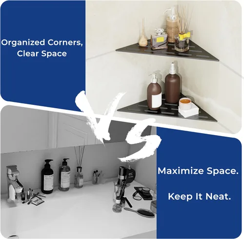Miniatura 8 de Estante de ducha esquinero, almacenamiento incorporado en baño para paredes de azulejos de 90°, acero inoxidable 304 negro mate, juego de 2