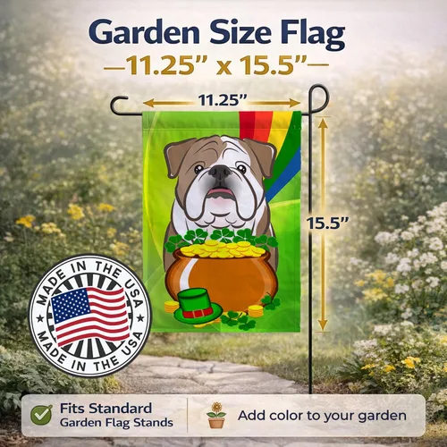 Miniatura 3 de Caroline's Treasures BB1963GF Bandera de Bulldog Inglés para el Día de San Patricio para el jardín, bandera decorativa para patio exterior, patio