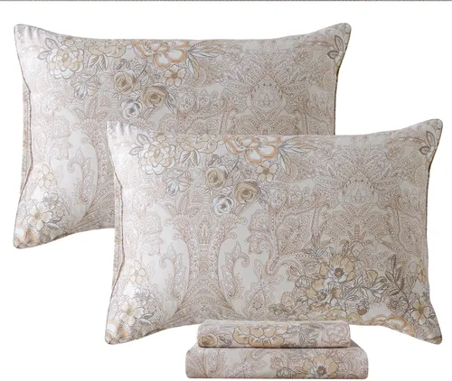 Miniatura 42 de FADFAY Juego de sábanas de cama con estampado floral amarillo, de algodón, tamaño King, suaves, transpirables, estilo Shabby Coquette, con bolsillo