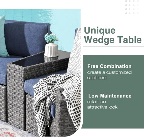 Miniatura 5 de SUNSITT Muebles de patio para exteriores, 11 piezas, juego de muebles de patio redondos seccionales de media luna, sofá curvado para exteriores