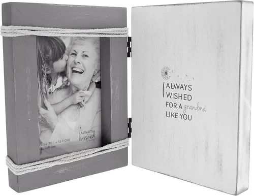 Pavilion Gift Company - I Always Wished For A Grandma Like You - Marco de fotos familiar de madera autónomo, casa de campo retro envejecida, para