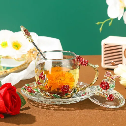 Miniatura 2 de Taza de Té de Cristal Taza de Café con Tapa Platillo Cuchara Regalo de Cumpleaños Navidad para Mujeres Amigas Mujer Abuela Mamá Hermana Decoración