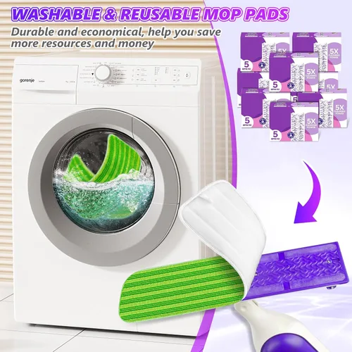 Miniatura 5 de Almohadillas reutilizables compatibles con Swiffer PowerMop – SEVENMAX de microfibra de 15 pulgadas, almohadillas de repuesto para trapeador