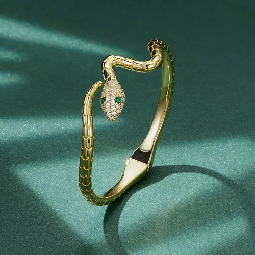 Miniatura 2 de Pulseras de serpiente, pulsera de serpiente ajustable, brazalete abierto, pulsera de plata con envoltura de serpiente de derivación, pulseras de oro