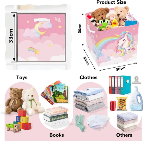 Miniatura 2 de Clastyle Juego de cestas de almacenamiento plegables de unicornio rosa para niños, organizador de ropa, cuarto de bebé, juguetes para niñas, estante