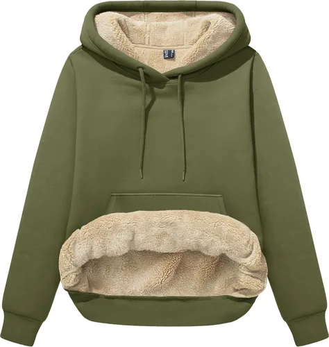 Miniatura 74 de MAGCOMSEN Sudaderas con capucha para mujer, con forro de sherpa, de vellón, para invierno, cálido, pesado, de algodón, con bolsillo