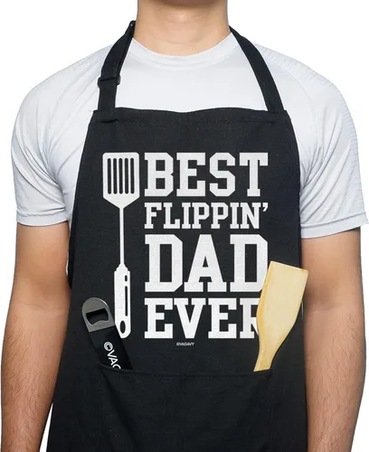 VAGAVY 100% Algodón, Delantales Negros Divertidos para Hombres, Papá, Esposo - Cumpleaños, Día del Padre, Regalos de Parrilla para Papá, Esposo.