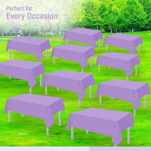 Miniatura 6 de Rollo de mantel de plástico morado para fiestas, fundas desechables de 12 mesas rectangulares de picnic para bodas, aniversarios, cumpleaños