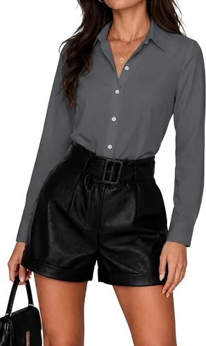 Miniatura 19 de Blusas de negocios para mujer, de manga larga, sin arrugas, con botones, ajuste clásico, cuello para el trabajo y la oficina