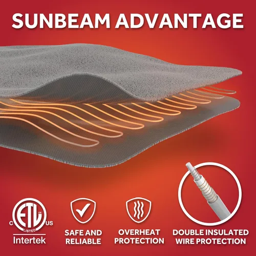 Miniatura 7 de Sunbeam Electric Royal Luxe - Manta eléctrica calefactora de microfelpa con 12 configuraciones de calor, apagado automático seleccionable de 12 Azul
