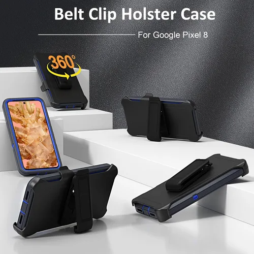 Miniatura 2 de Funda compatible con Google Pixel 8, con clip para cinturón, resistente, a prueba de golpes, protección de cuerpo completo, con función atril