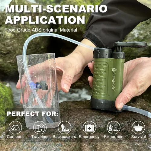 Miniatura 5 de SurviMate Bomba de supervivencia del purificador de agua,Sistema purificador de agua de 5 etapas de 0.01 micrones,Bomba de mano Filtro de agua