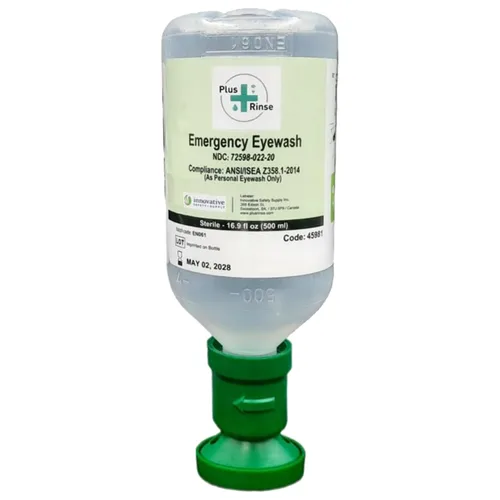 Solución salina estéril para lavado de ojos, paquete de 2 botellas de 16.9 fl oz (16.9 fl oz) + taza ergonómica, repuesto de estación ocular de