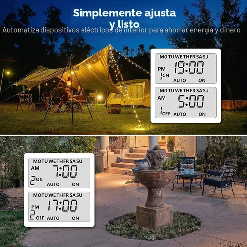 Miniatura 5 de BN-LINK Temporizador programable digital resistente para exteriores de 7 días BND/U78, 125VAC, 60Hz, doble salida, resistente a la intemperie