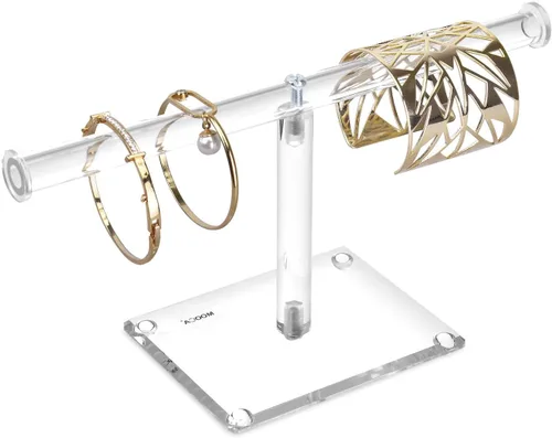 Miniatura 19 de MOOCA Organizador de joyas de acrílico transparente de lujo, soporte de pulsera de barra en T de 2 niveles, soporte de collar acrílico, soporte