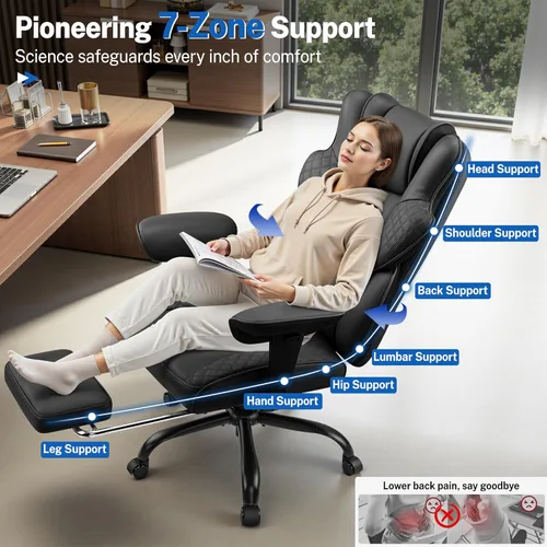 Miniatura 3 de FelixKing Silla de oficina grande y alta de 500 libras, silla de escritorio ergonómica con reposapiés, silla de computadora de piel sintética Negro