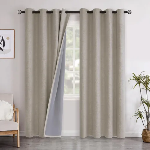 Miniatura 106 de YoungsTex - Cortinas opacas de lino para dormitorio, oscurecimiento de la habitación, cortinas con textura de lino, paneles con aislamiento térmico