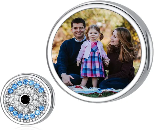 PEIMKO Dijes personalizados de loto, girasol, margarita, mal de ojo, cuentas de plata de ley, cuentas de foto de flor de serpiente, collar de regalo
