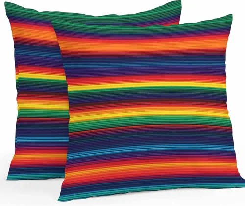 Fundas de almohada impermeables para exteriores, 16 x 16 pulgadas, diseño de rayas mexicanas coloridas, estilo étnico, fundas decorativas para sofá,