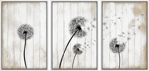 Miniatura 69 de SIGNWIN Lienzo enmarcado para pared, juego de arte de collage de hojas transparentes en blanco y negro, ilustraciones de naturaleza silvestre, arte