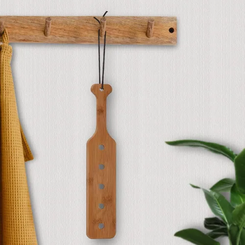 Miniatura 6 de Paleta de bambú de 14 pulgadas con agujeros, paleta de madera maciza con superficie lisa, 1 paquete, 1