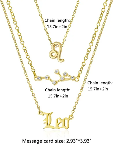 Miniatura 2 de Juego de 3 collares del zodiaco con colgante de signo de constelación, collar de astrología, regalo de cumpleaños para mujeres y niñas, Metal