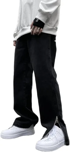 Miniatura 3 de FantasyGears Y2k - Pantalones de mezclilla para hombre, estilo grunge, hip hop, holgados, pierna recta, pantalones góticos, holgados, ropa de calle