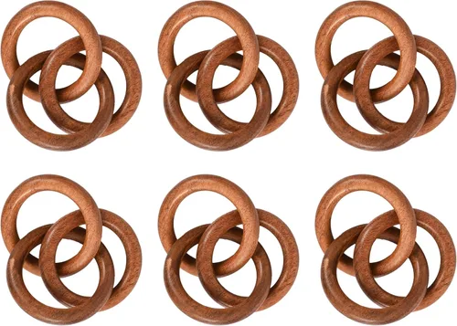 Miniatura 11 de Juego de 12 Servilleteros de Madera de Tres Anillos - Abrazaderas Portaservilletas para Decoración de Mesa de Comedor - Anillos Rústicos Modernos