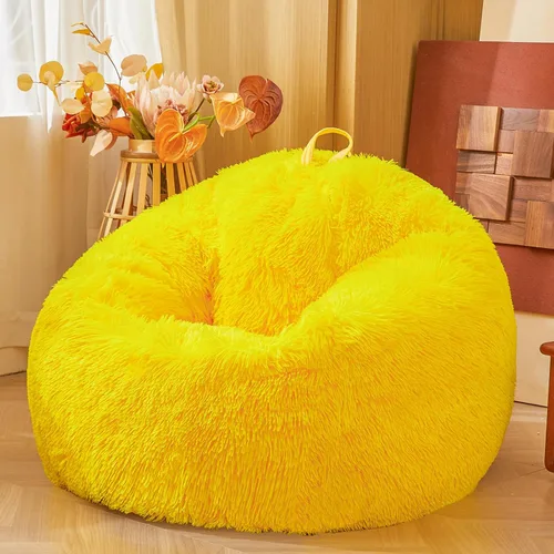 Miniatura 11 de Fundas para puf de pelo sintético mullido color beige, funda para silla puff de felpa suave color beige para niños y niñas, almacenamiento de puf