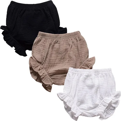 Conjunto de 3 piezas de pantalones cortos para recién nacidos, para bebés, niñas y niños, mezcla de lino y algodón, lindos pantalones cortos