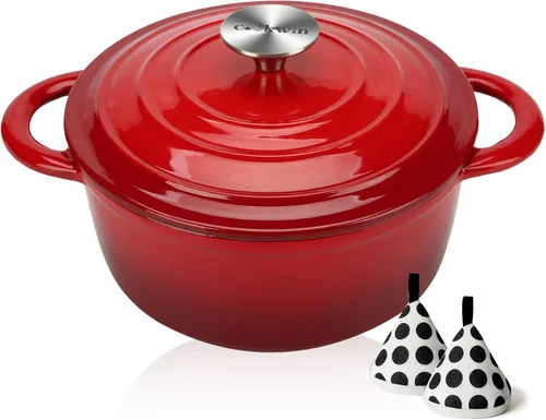 Horno holandés de hierro fundido esmaltado, olla de cocción resistente de 4.5 cuartos de galón con tapa, apta para horno hasta 500 ° F para hornear