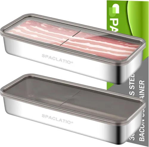 Miniatura 9 de Contenedor de Tocino para Nevera, 1 Paquete de Contenedores Herméticos de Carne para Delicatessen de Acero Inoxidable 304 con Tapas para Nevera