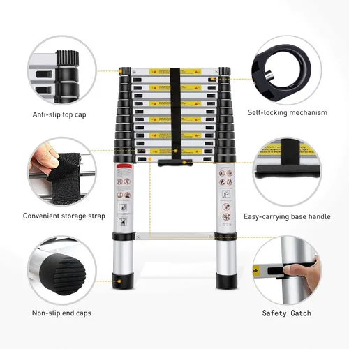 Miniatura 2 de Jiahe - Escalera de extensión telescópica de aluminio de 16.5 pies, portátil, multiusos, portátil, para interiores y exteriores, con capacidad