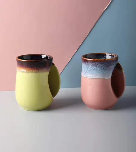 Miniatura 2 de Selamica - Taza de porcelana de 18 onzas con calentador de manos para diestros, taza de café, taza de té para familiares y pareja - Azul